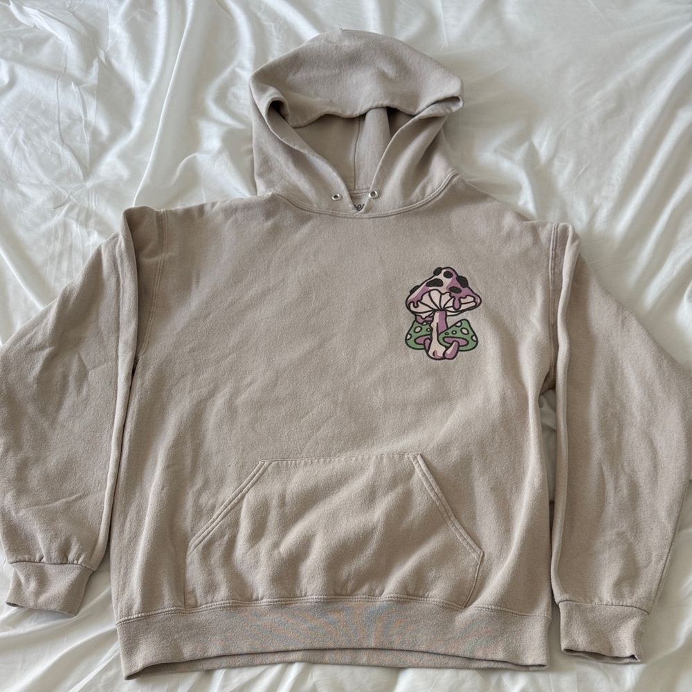 Beige Hoodie with Mushroom Design